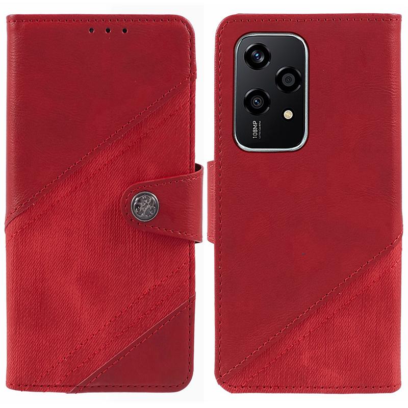 

For Honor 200 Lite Case Wallet Leather Splicing Phone Cover Crazy Horse Texture Red