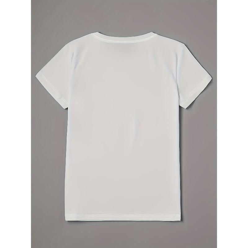 European Size Women'S Casual Short-Sleeve T-Shirt - Rose Floral Print, Made of / Blend, Lightweight Summer Top, Machine Washable Regular Fit White Tee