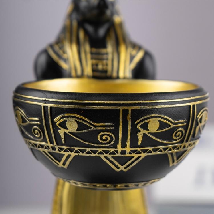 Anubis Statue with Bowl Egyptian God Figurine Resin Ancient Egypt Decors Home Office Mythological Collectible Sculpture