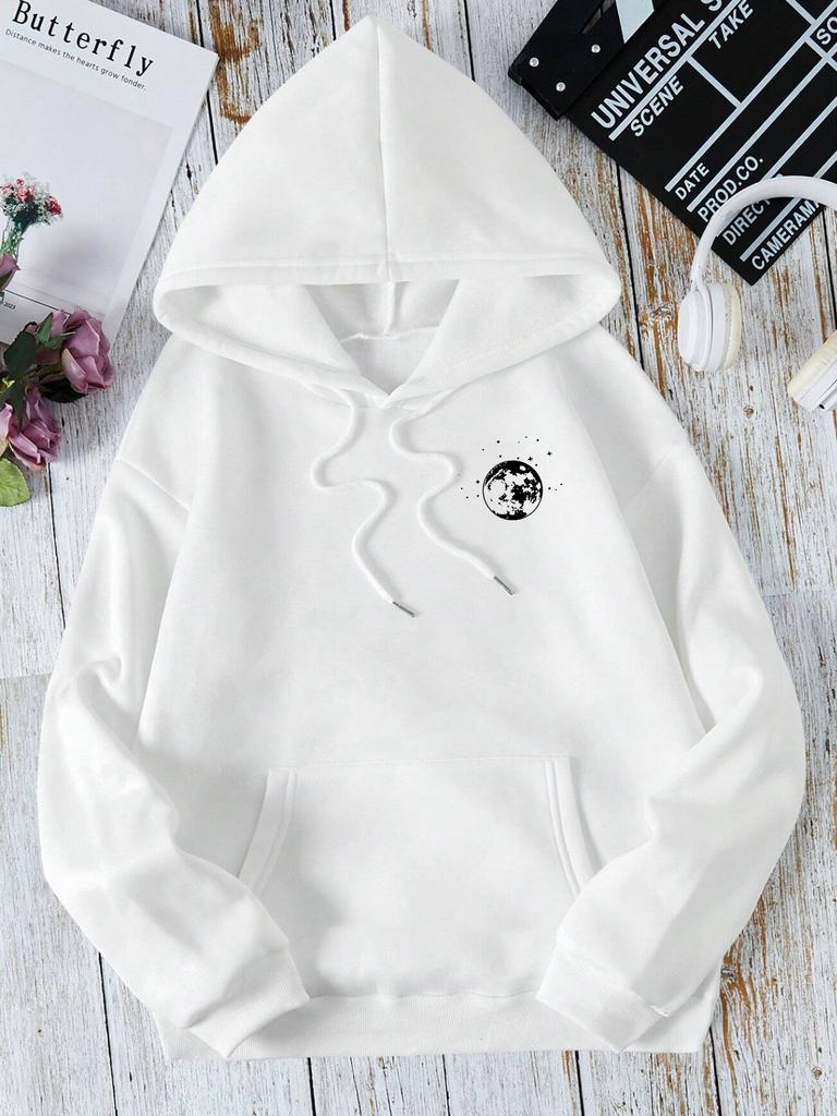 New hoodies with different moon prints, front and back printed hoodies, casual and fashionable Y2K women's clothing, high street