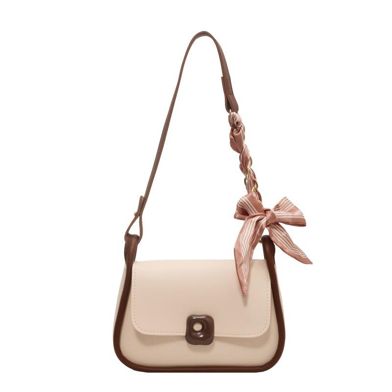 Niche fashion small bag women's new trendy versatile contrasting color small square bag high-quality texture shoulder bag free silk scarf