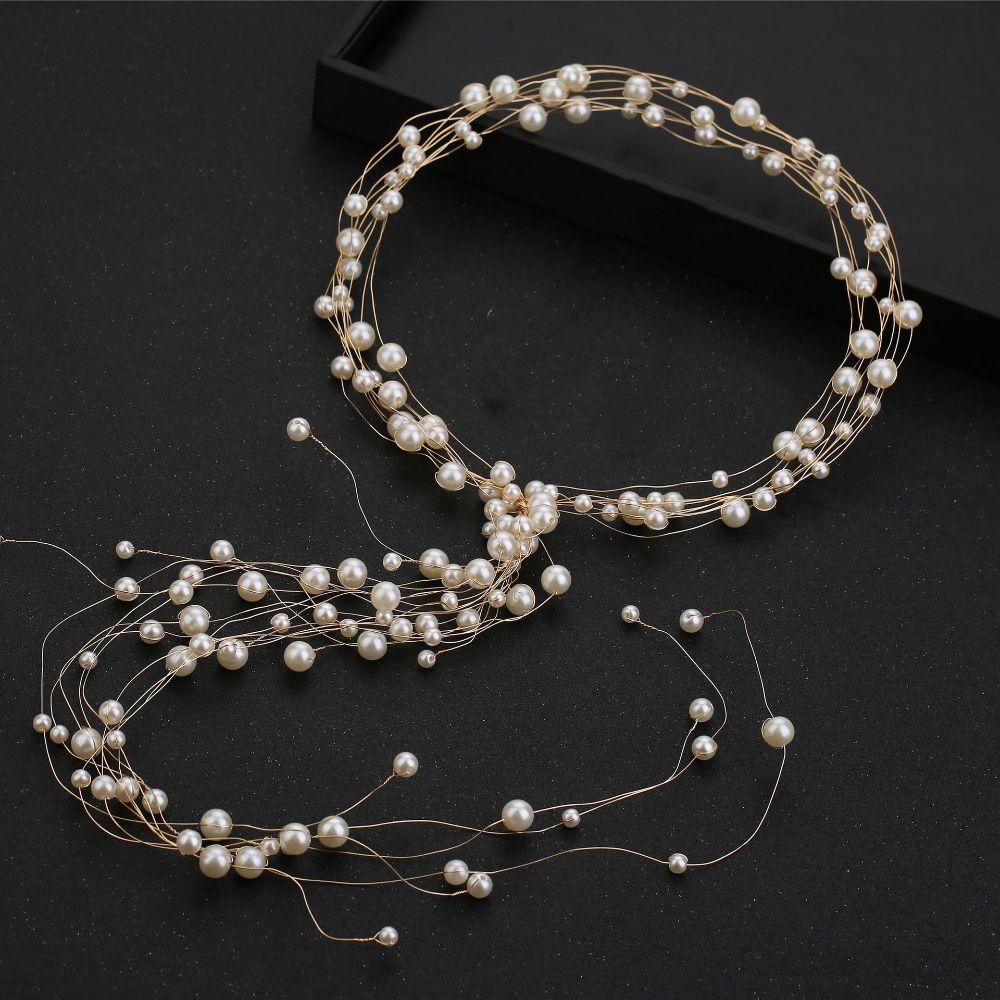Imitation Pearl Fairy Hair Band Handmade Bridal Headdress Elegant Pearl Headdress Hair Accessories