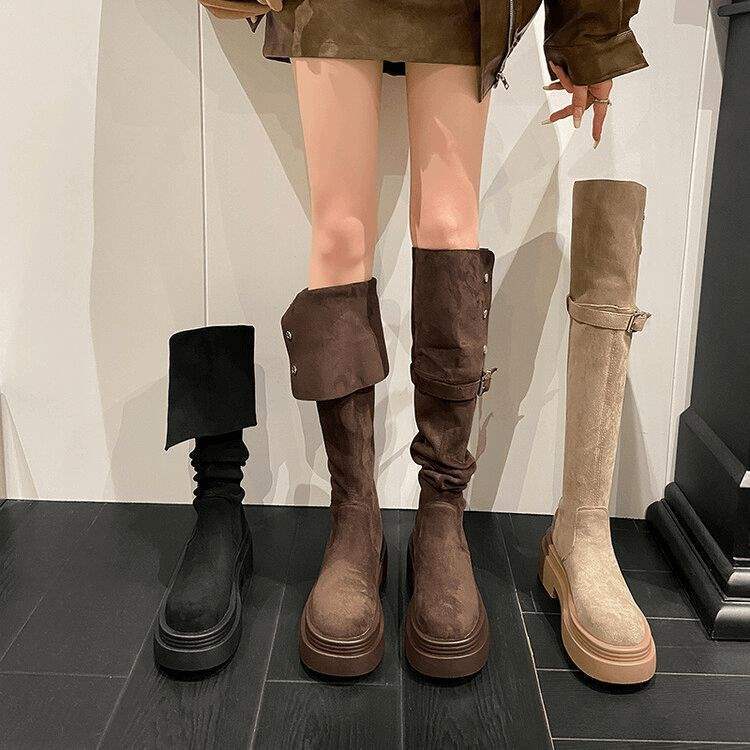 Two Wear Folded Thick-soled Boots for Children, New Thick-heeled Knee Knight Boots In Autumn and Winter 2025, Spring and Autumn