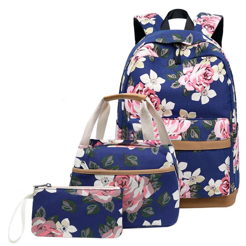 Hot School Backpack for Teenager Girls School Bags Lightweight Kids Bags Children Travel Floral Canvas Backpack Bookbags Set