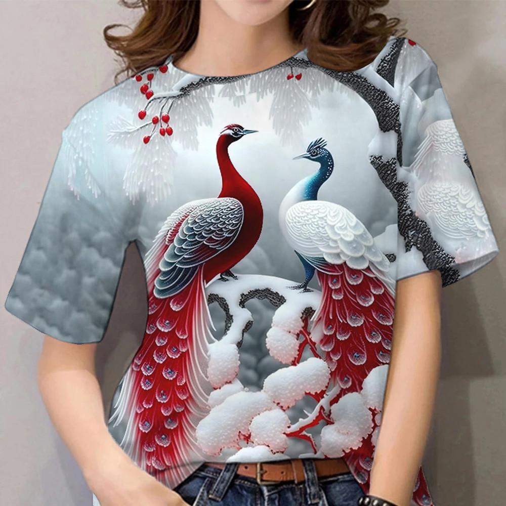 Women's Peacock Pattern T-shirt Women's Clothing Peacock T-shirt