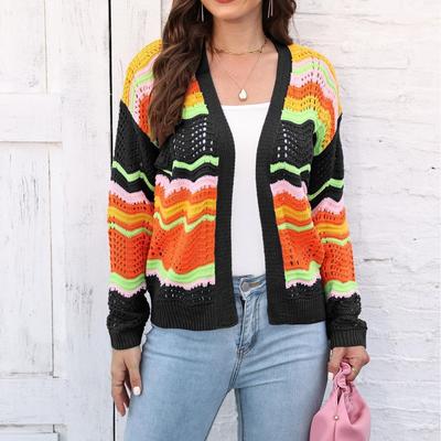 Women's Autumn and Winter Rainbow Pattern Patchwork Striped Casual Jumper