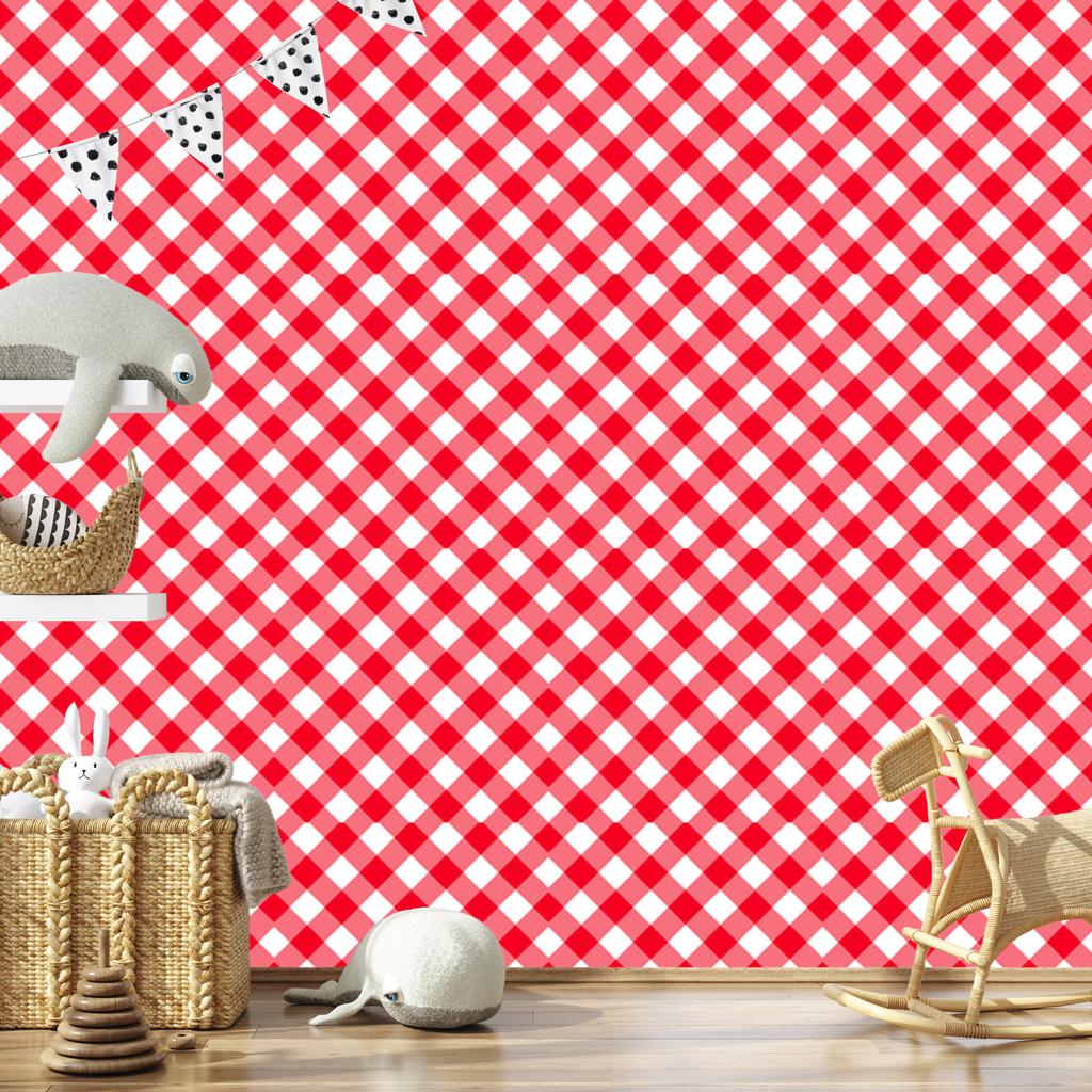 Red Checkered Wallpaper Coral, Red and White 50x1000