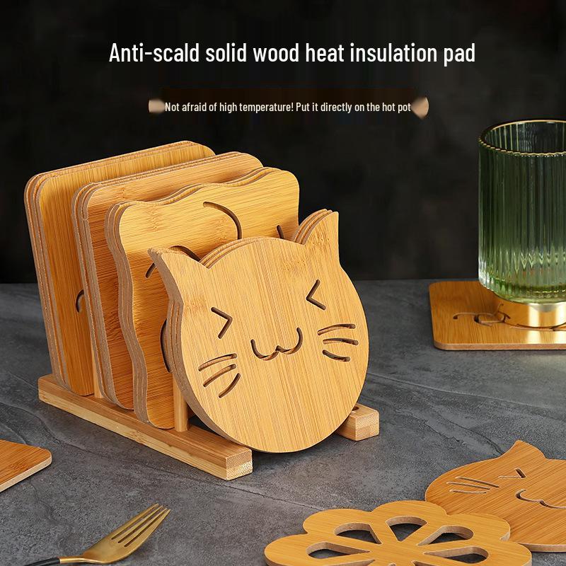 Cartoon Wooden Heat-Resistant Non-Slip Coaster and Placemat for Kitchenware