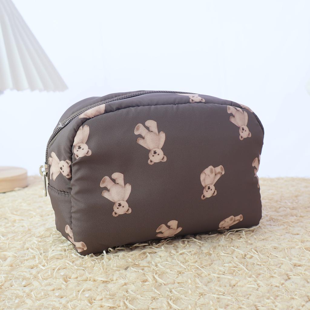 Teddy Bear Print Makeup Bag Large Capacity Cosmetic Organizer Portable Travel Wash Bag Multifunctional Toiletry Storage Pouch