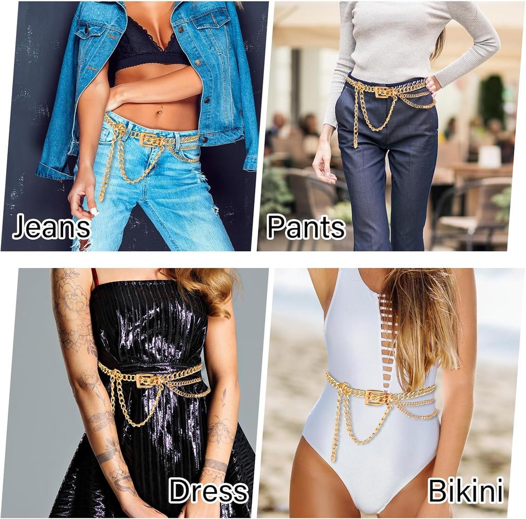 Women Multilayer Adjustable Metal Waist Chain Belt, Fashion Layered Chain Dress Jeans Body Decor Belly Jewelry Waist Accessories