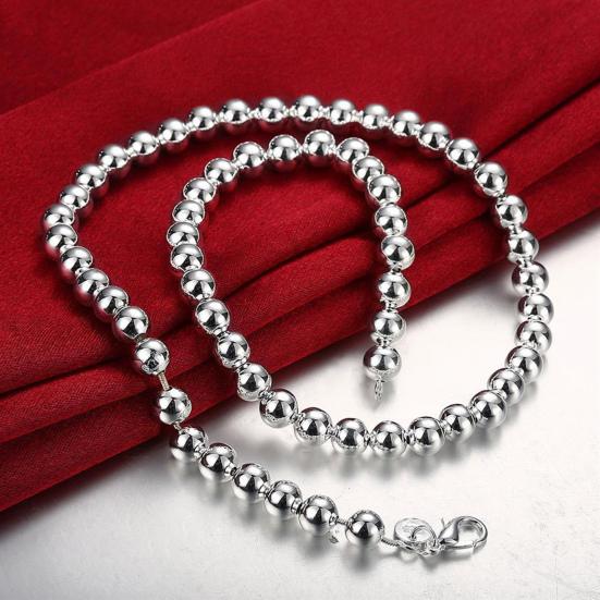 Colier Argintiu cu Lanț cu Bile de 8 mm, Handmade, Aliaj, Margele Golite, pentru Femei, Bărbați, Purtare Zilnică, Cadou, Întâlniri, Petreceri