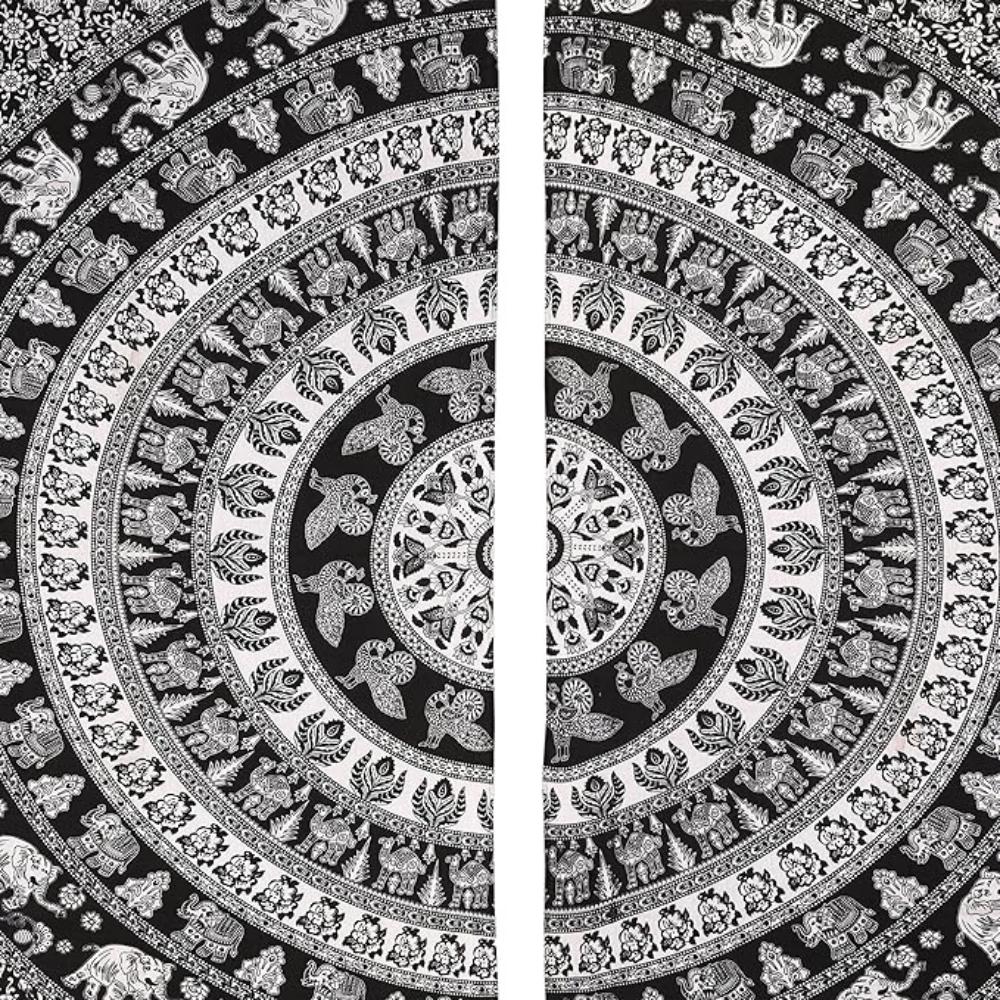 Bless International Beautiful Indian Bohemian Psychedelic Hippie Tree of Life Window Curtain Panels for Bedroom, Living, Balcony (Elephant Peacock)