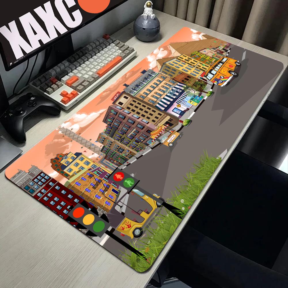 Pc Gaming Setup Accessories City Road Cartoon Mouse Pad Large Desk Mat Mousepad Gamer x Computer Table Mats Office Xxl
