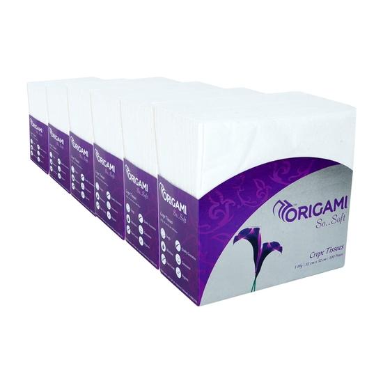 Origami 1 Ply Tissue Paper Napkins | Table Top | Plain - Pack of 6 (100 Pulls Per Roll, 600 Sheets)