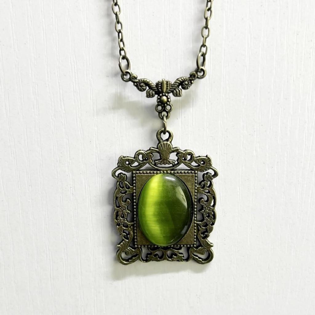 Vintage Grøn Kvarts Krystal Halskæde Imitation af Gammel Metal Halskæde Til Kvinder Vampire Præget Heks Smykke Accessories