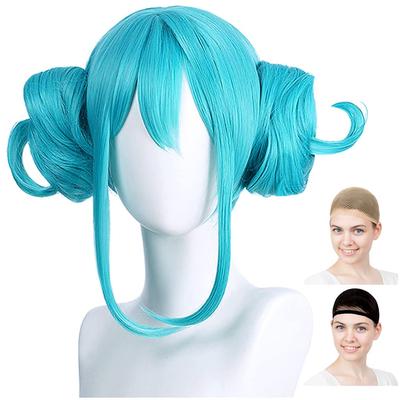 Cosplay Wig Hatsune Miku White Rabbit White Bunny Twin Buns with Vance Emerald Green Blue Green White Mercier Wig Net Set of 2