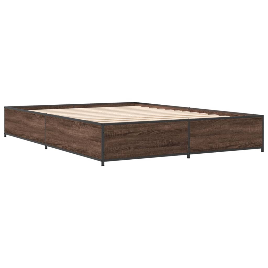 Bed Frame Brown Oak Effect 120 X 190 Cm Engineered Wood & Metal