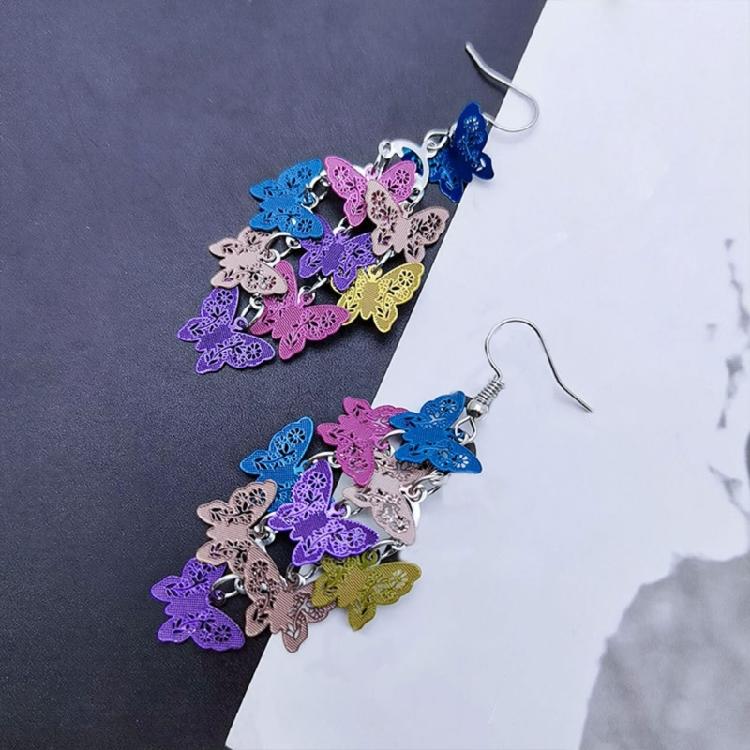 Metal Butterfly Earrings Purple Colorful Long Earring Party Jewelry Holiday Gift