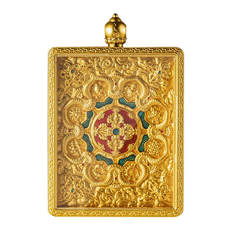 Genuine Gilded Brass Lotus Mani Head Box with Double-Sided Tempered Glass & Inlaid Eight Auspicious Symbols