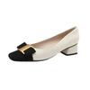 New Temperament Elegant Fashion High-heeled Shoes Women's Shoes Spring Bow Mid-heel Leather All-match Thick-heeled Shoes