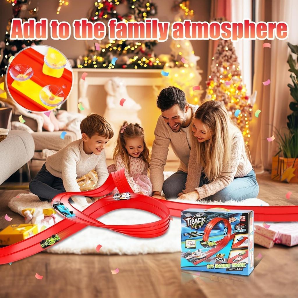 13Ft Flexible Track Toy & Mini Car DIY Competitive Rail Vehicle Game Educational Gift for Children Christmas