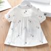 2025 New Summer Girls' Korean Style Embroidered Short Sleeve White Shirt