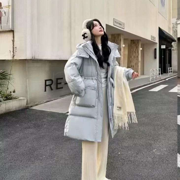 New Down Jackets In Winter, Women's Medium and Long Waist and Thin Fashionable White Duck Down Thickened Warm Jacket