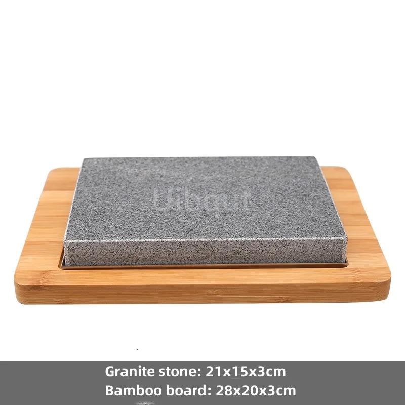 High temperature resistant volcanic rock natural stone steak tray grill plate granite slab board frying plate rock stone slab
