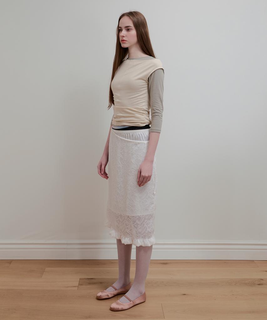Aobteu Frill Lace Layered Skirt - White