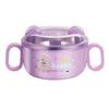 304 Stainless Steel Anti-fall Children's Bowl with Lid, Double Ear, Cute Cartoon for Infants.