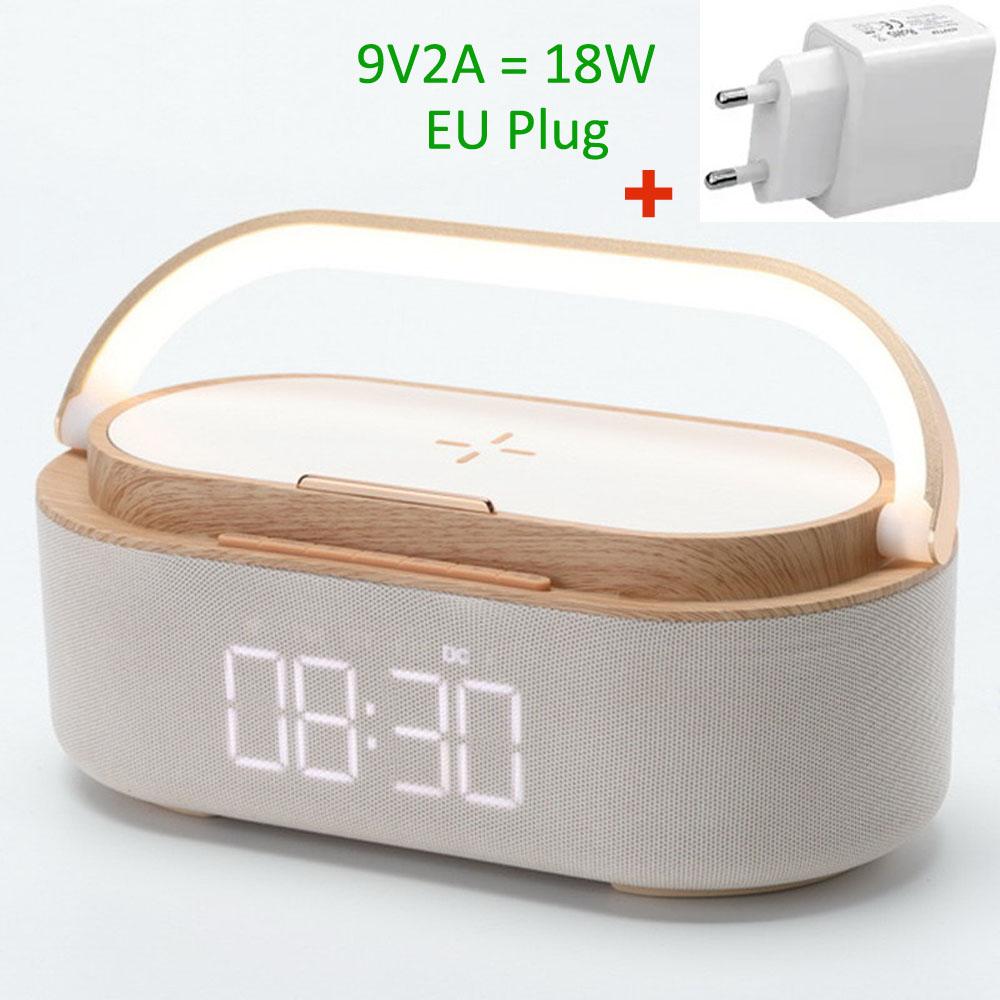 Rechargeable FM Radio LED Alarm Clock with 15W Wireless ChargerBluetooth Speaker and Night Light Function. Gift Ideas for Decor