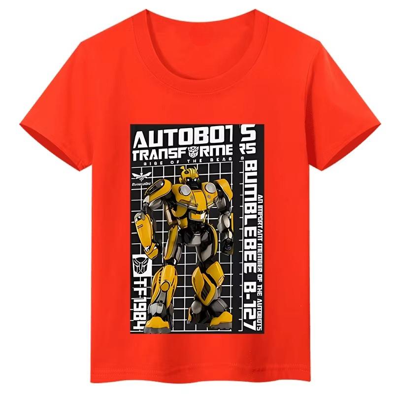 

2026 Childrens Tshirt Transformers Bumblebee Cartoon Print Pure Cotton Shortsleeved Comfortable Parentchild Shortsleeved S