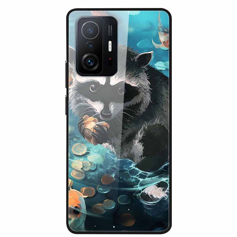 For Xiaomi 11T Pro Glass Case Hard Tempered Glass PC Cover Phone Case For Xiaomi Mi 11T 11 T Pro Shockproof Cartoon Funda Coque