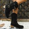 Autumn Winter Western Ankle Boots Women Suede Chelsea Women Shoes New Chunky Mid Heels Motorcycle Round-toed Botas Women
