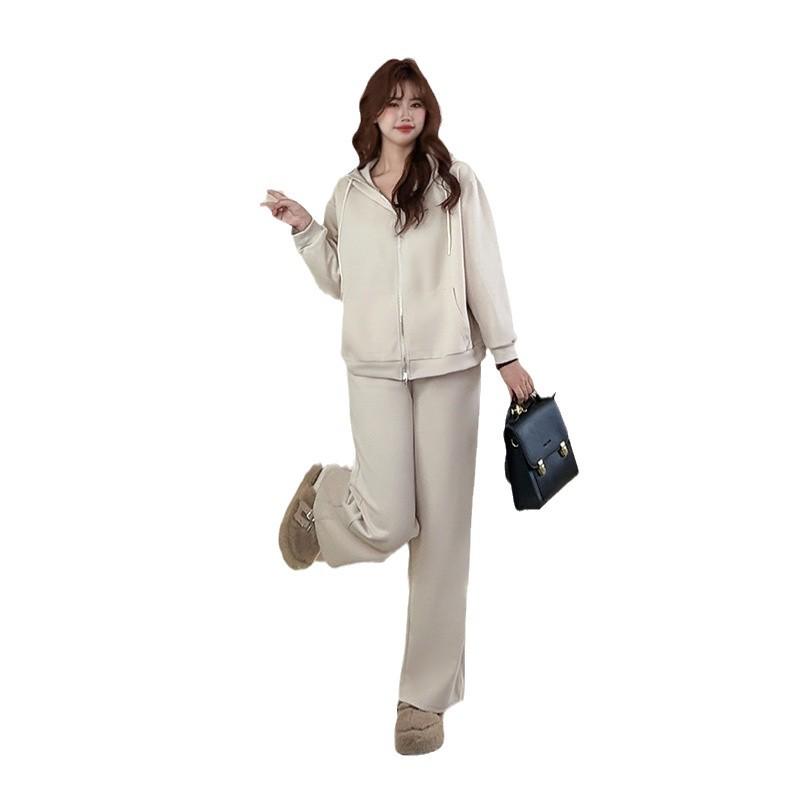 Σετ Φούτερ Δύο Τεμαχίων Μεγάλου Μεγέθους: Casual Πλεκτό Μακρυμάνικο Τοπ & Φαρδύ Παντελόνι για Γυναίκες