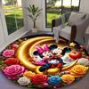 Mickey And Minnie Moon Pastel Floral Rug Ideal for Reading Room, Multi-purpose Office Chair Sofa Carpet, Anti-slip Printed Home Round Rug