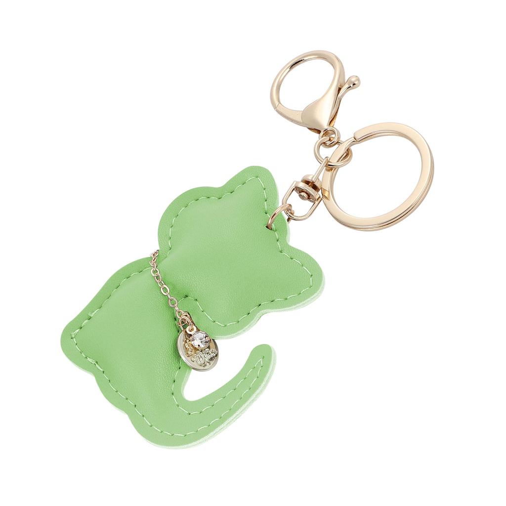 Tonecraft Cat Key Holder, Simple, Orthodox, Bag Charm, Popular, Stylish, Cute, Cat, PU Leather, Squishy, Green (light Green)
