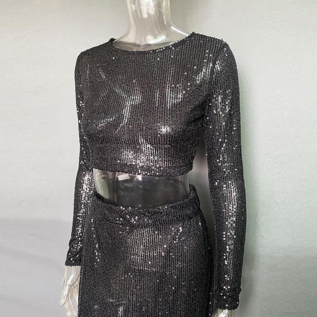 Women's Long Sleeve Sequins Casual Short Top