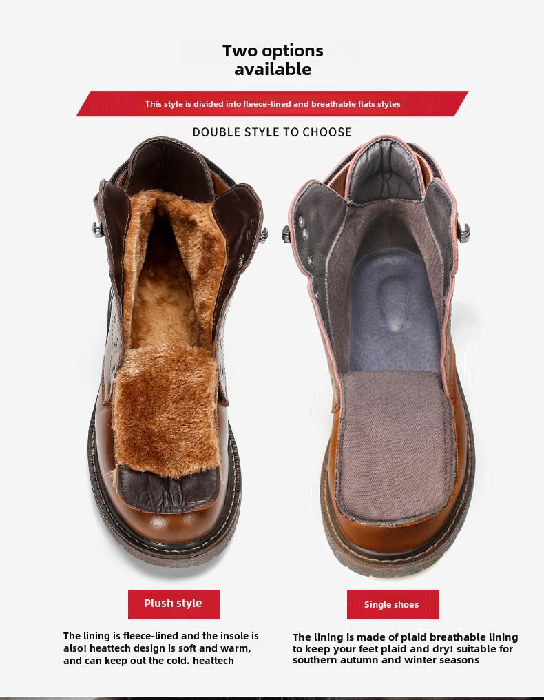 2023 Men's British Plus Velvet Leather Martin Boots - Mid-Cut, Warm, Fashionable, Trendy, Casual Cotton Footwear