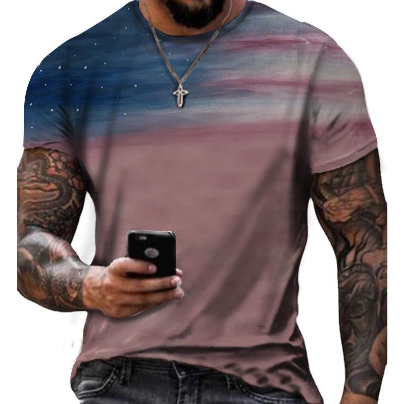 Summer Round Neck 3D American Independence Day Printed Top Fashionable Casual Short Sleeved Men's T-shirts