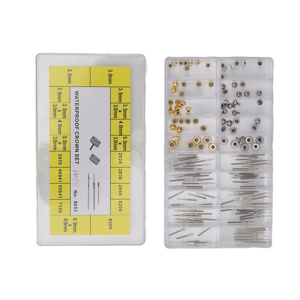 140pcs Copper Stainless Steel Watch Repair Kit Portable Watch Stem Extender Crowns Accessory Repairing Replacement Tool