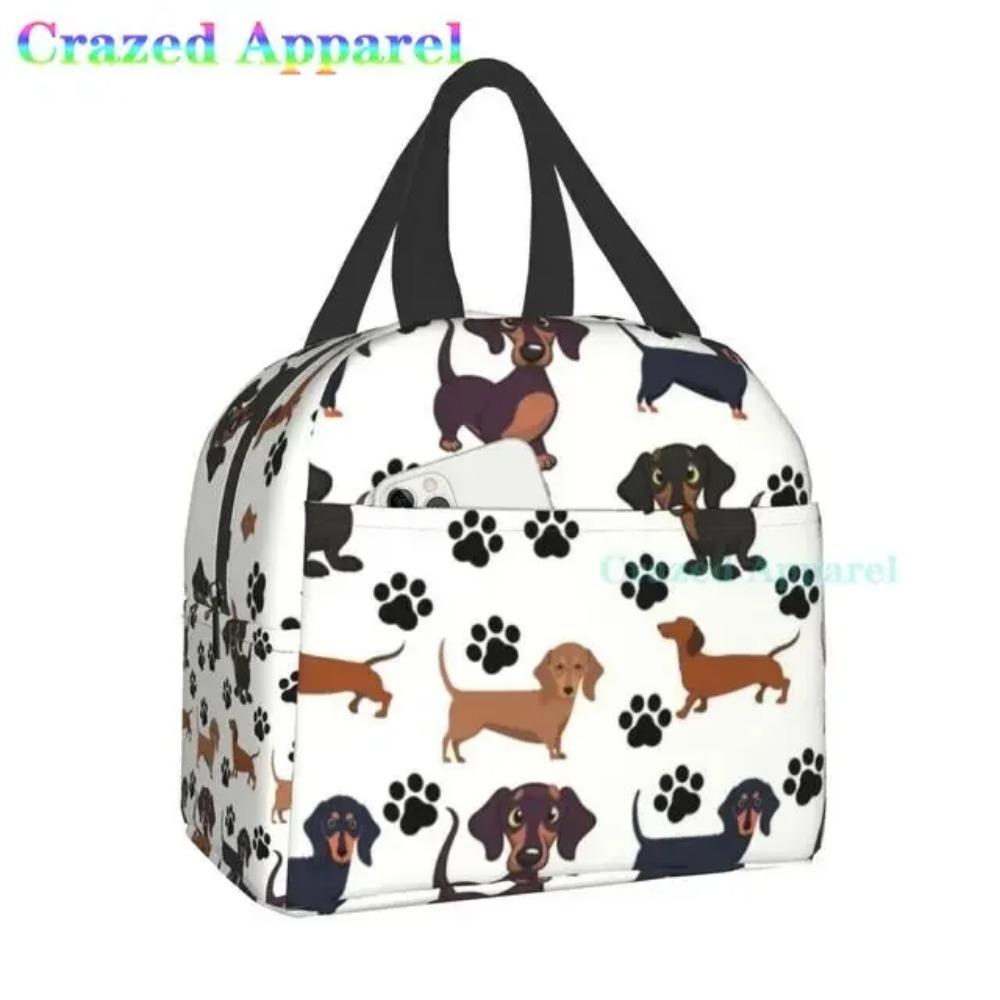 Roztomilá barevná káva jezevčík opakovaně použitelná izolovaná taška na oběd chladicí taška tote box kontejner s přední kapsou pro ženu muže