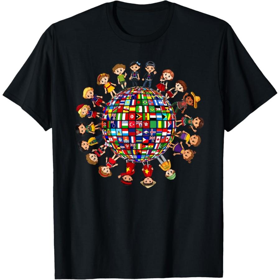 Flags of the World Cultural diversity Kids around the Globe T-Shirt(1) S чёрный