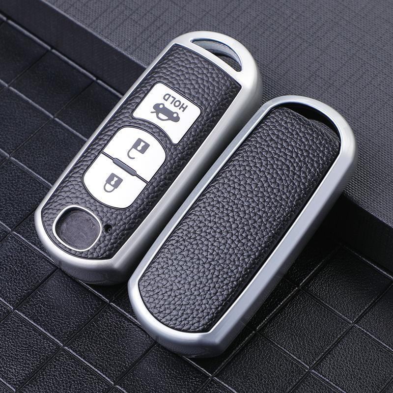 Leather+TPU All-Inclusive Car Remote Key Cover Case Fob for Mazda 2 3 5 6 CX-3 CX-5 CX-7 CX-9 CX8 Speed Miata MX5 2016 2017 2018