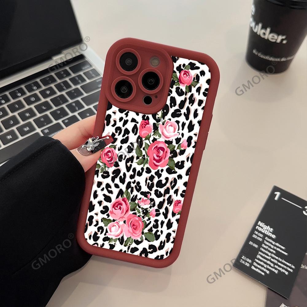 European and American Stations Retro Leopard Print Rose Mobile Phone Case Is Suitable for Apple 17promax Advanced Sense 16pm Silicone Protective Case