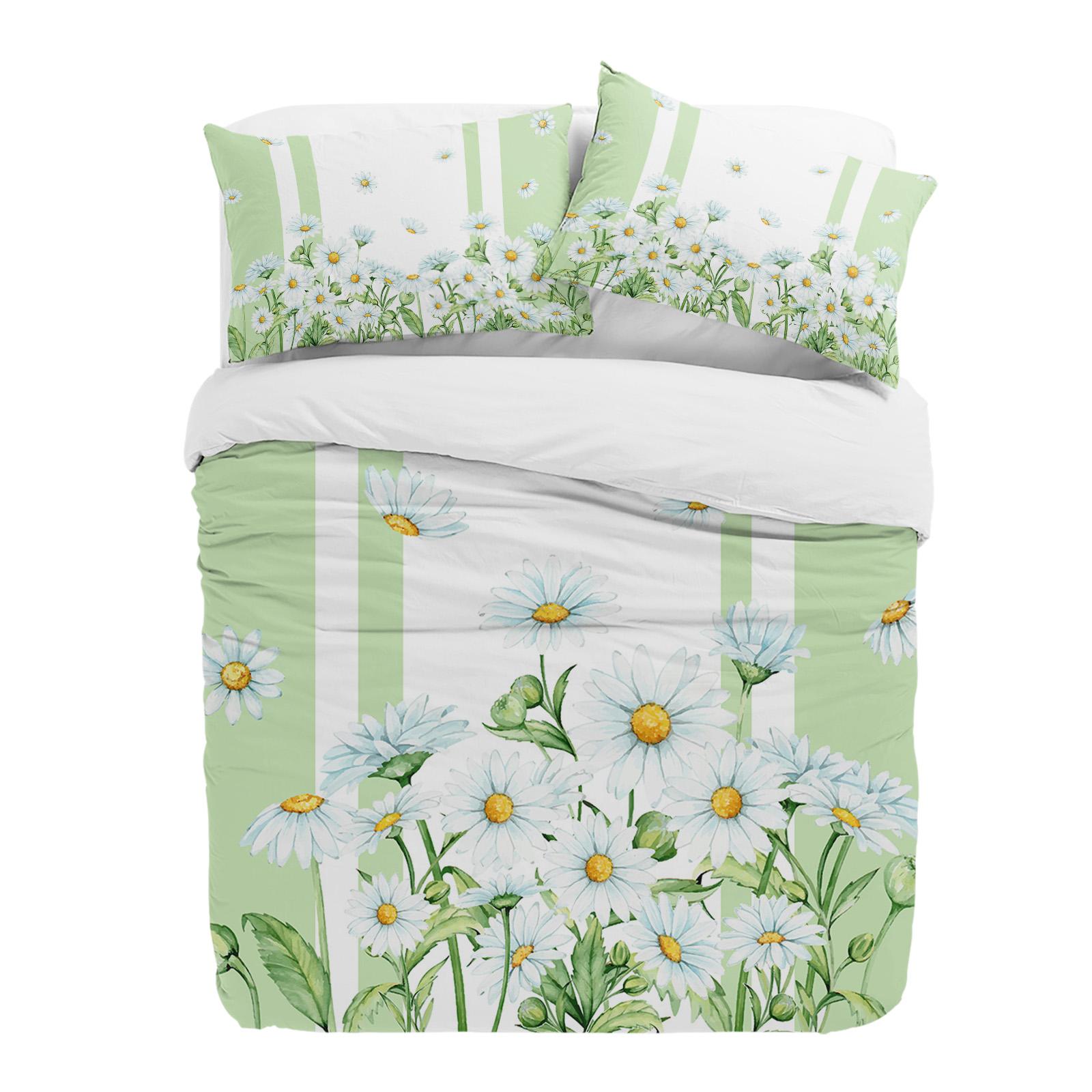 

Summer Flowers Daisies Watercolor Green 3pcs Bedding Set For Double Bed Home Textile Duvet Cover Quilt Cover Pillowcase (135x200cm)