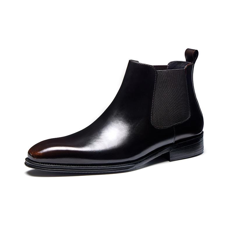 Men's British Style Genuine Cowhide Chelsea Boots - Shiny, Slip-On, Versatile High-Top Leather Footwear for Autumn/Winter