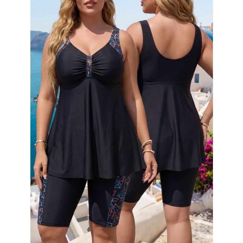 Women S Plus Size Printed Tankini Swimsuit Geometric Pattern