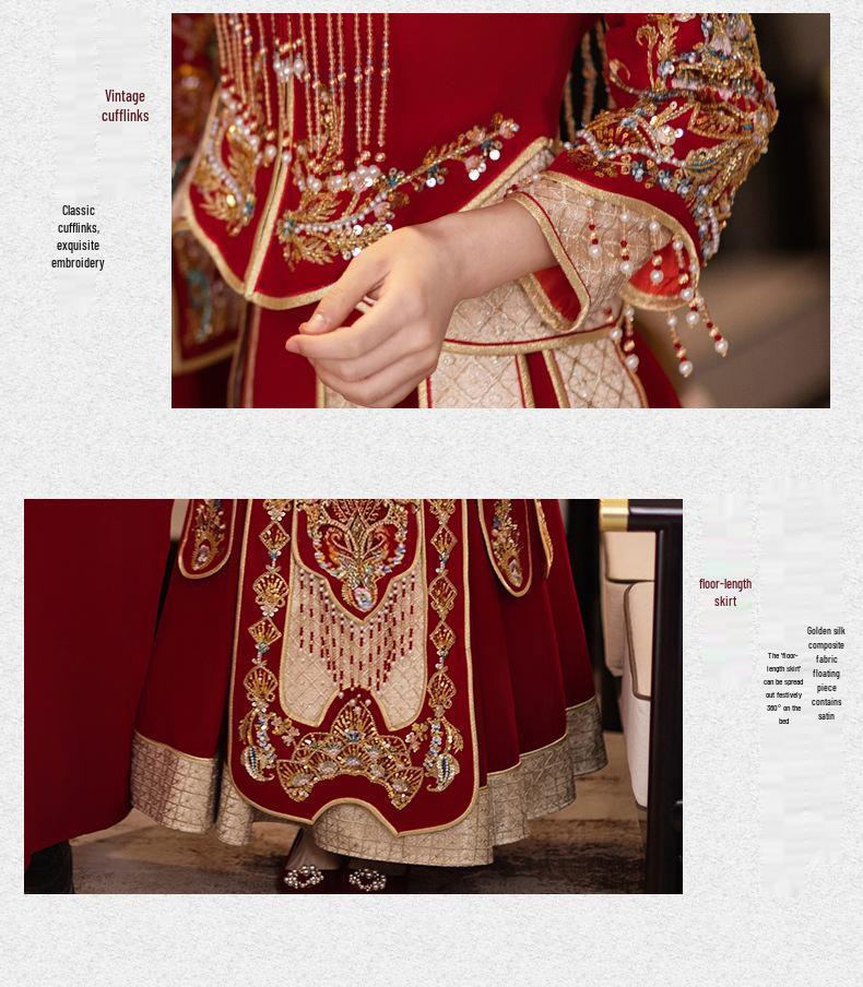 2026 Xiuhe Velvet Bride's Departure Dress - High-End Chinese Wedding & Toasting Attire for Couples