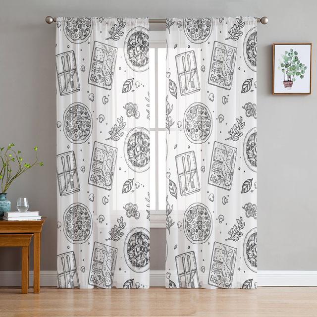 Afternoon Tea Cake Dessert White Sheer Curtain For Living Room Home Kitchen Bedroom Window Decor Chiffon Tulle Voile Curtains